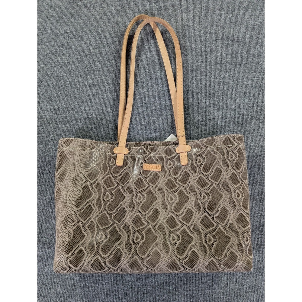 Consuela Dizzy Easy Tote  Embossed Leather Snake Look Leather Straps Retired